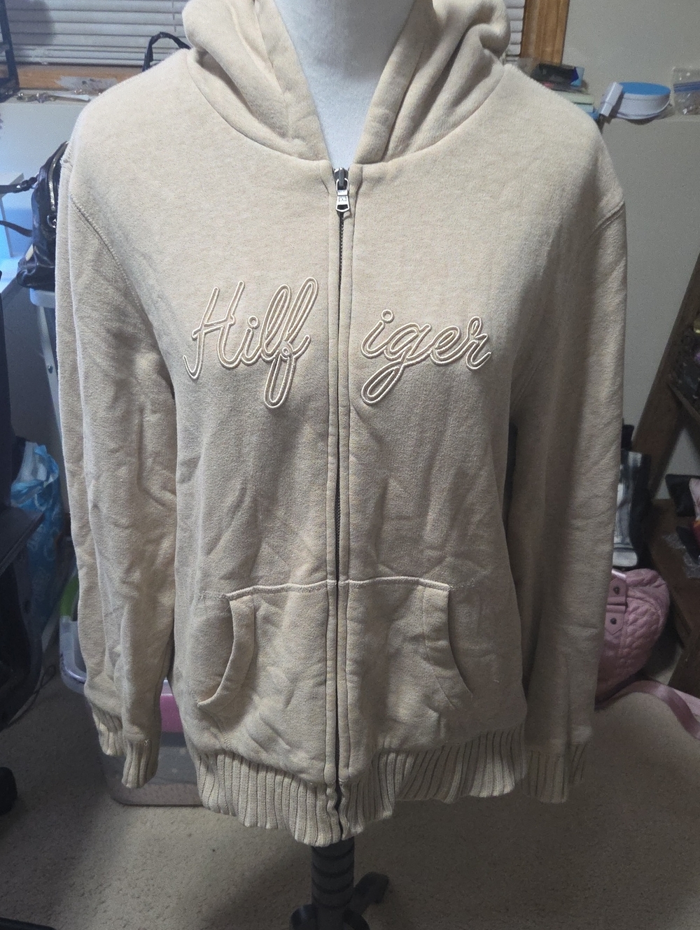 Tommy Hilfiger Beige Zip-Up Hooded Jacket